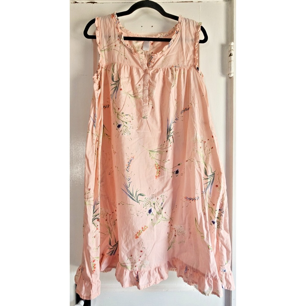 ADONNA cottagecore PINK floral nightgown 1/2 button neck ruffle hem Sz M